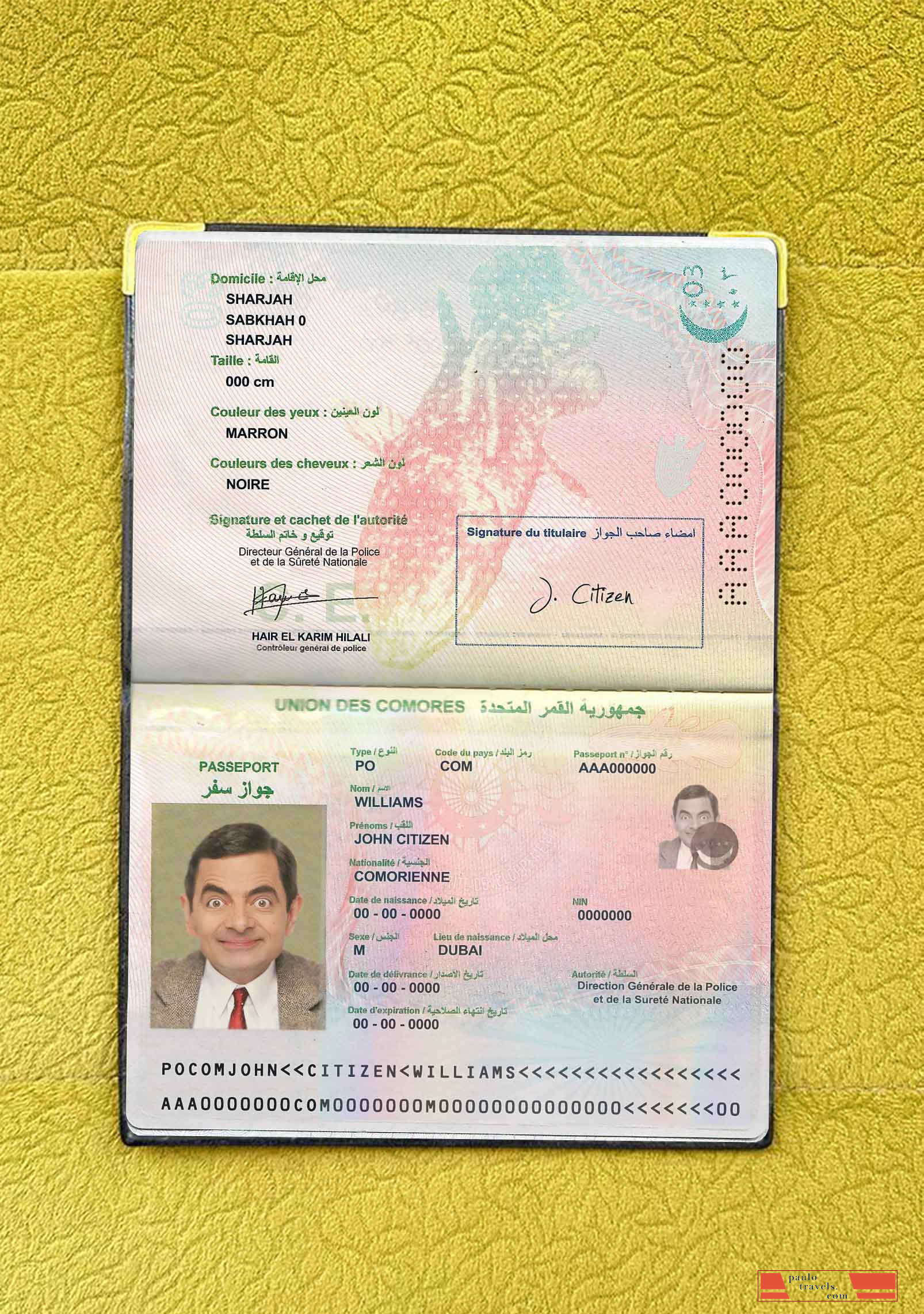 Union Des Comores passport photo look PSD template